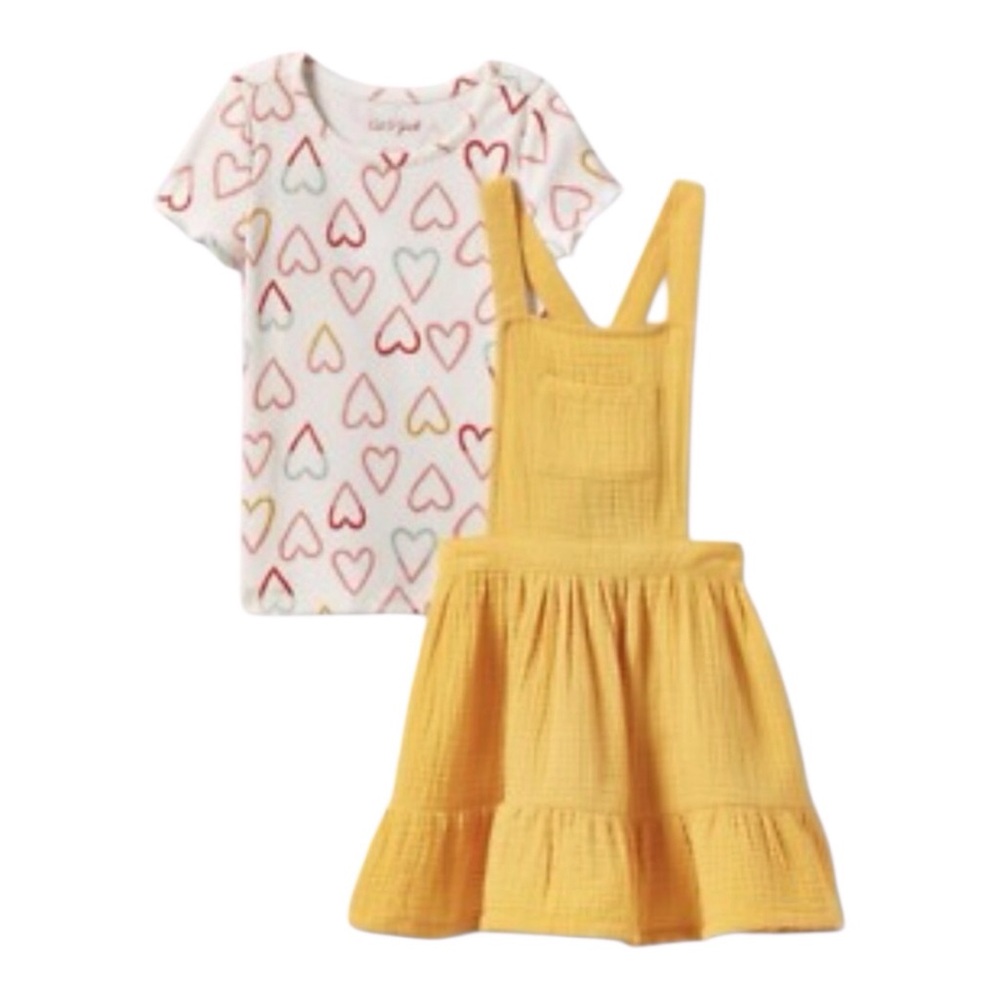 Cat & Jack Heart Print Top and Yellow Skirtall Set